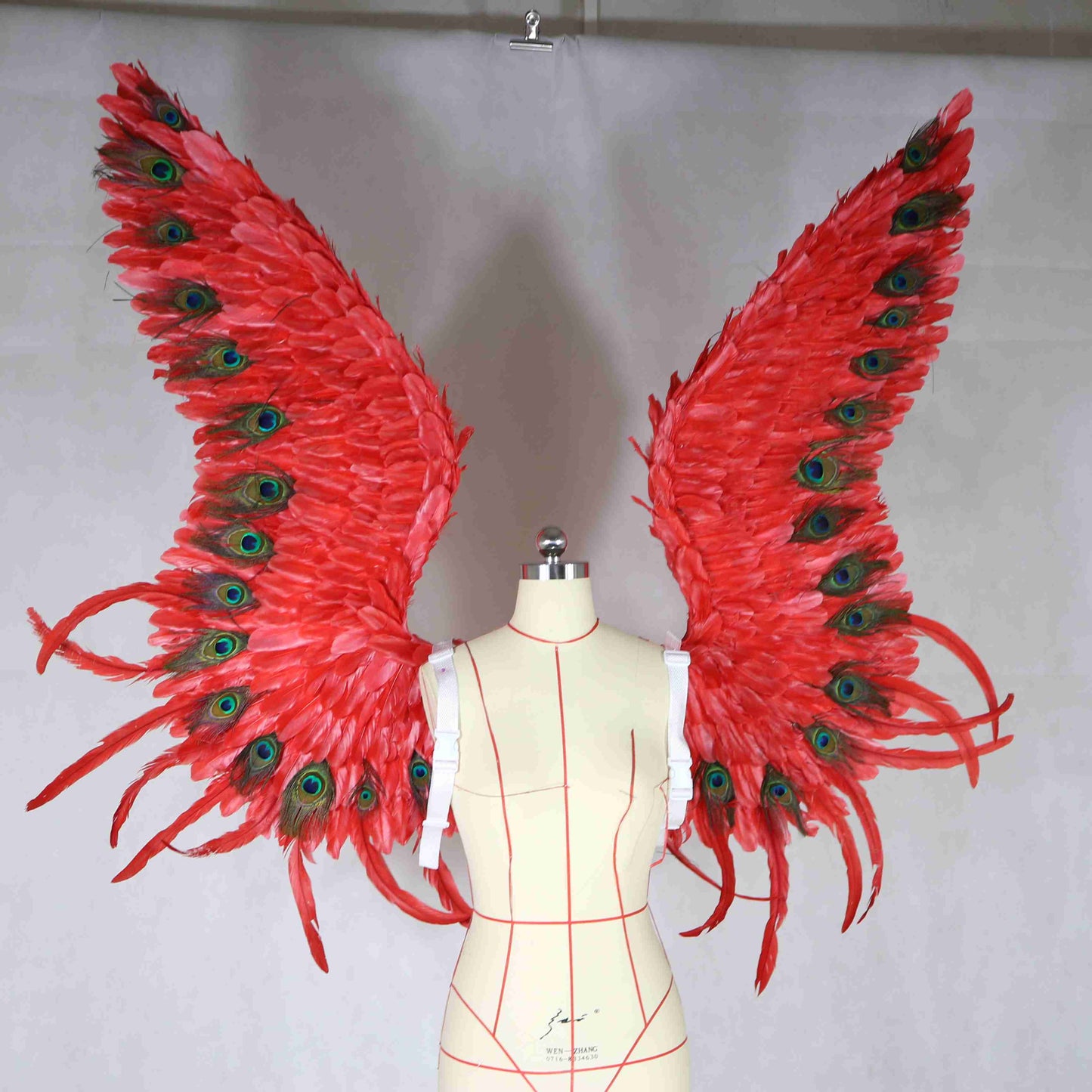 Our red peacock angel wings. Made from goose feathers and peacock feathers. Wings for angel wings costume. Suitable for photoshoots.