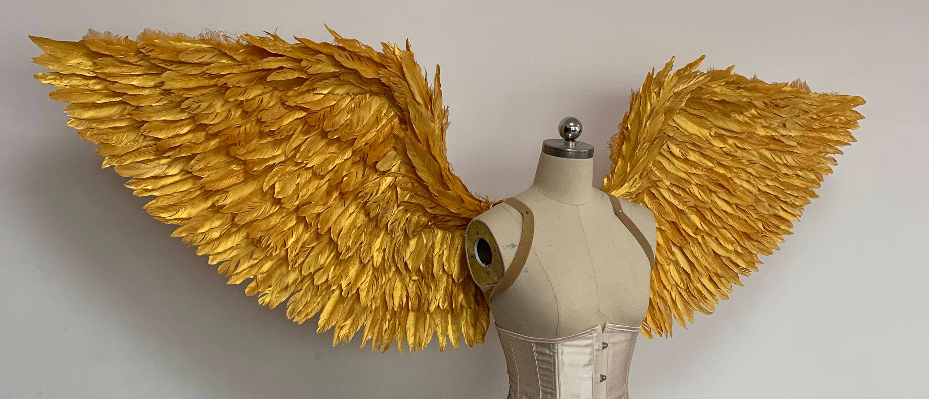 Our golden feathers wings. Made from goose feathers. Suitable for angel costume.