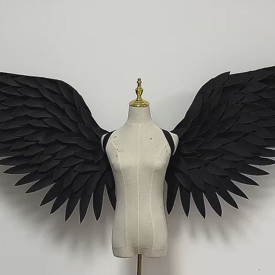 Our black angel wings video. Made from EVA foam feathers. Wings for angel wings costume or devil wings costume. Suitable for photoshoots.