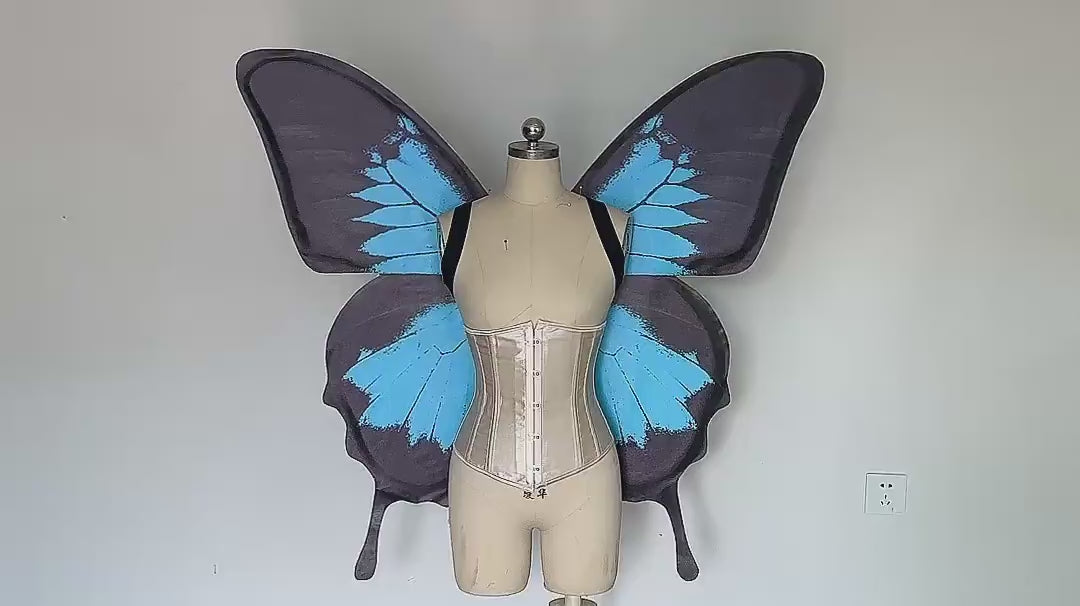 Our blue black butterfly wings video. Made from cloth. Can be also named fairy wings or pixie wings.