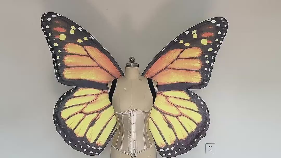 Our yellow black butterfly wings video. Made from cloth. Can be also named fairy wings or pixie wings.
