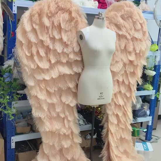 Our luxury beige angel wings video. Made from ostrich feathers. Wings for angel costume. Suitable for photoshoots especially for boudoirs.